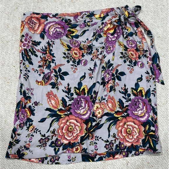 LOFT Skirt Size 10 Floral Faux Wrap Grey Purple NEW NWT - Picture 1 of 7